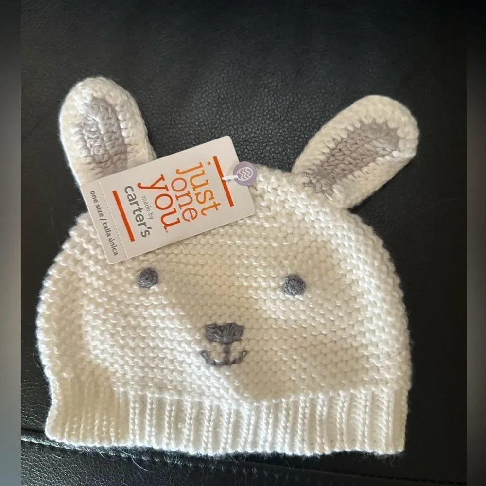 Carter's JOY Baby White Knit Bunny Hat NWT